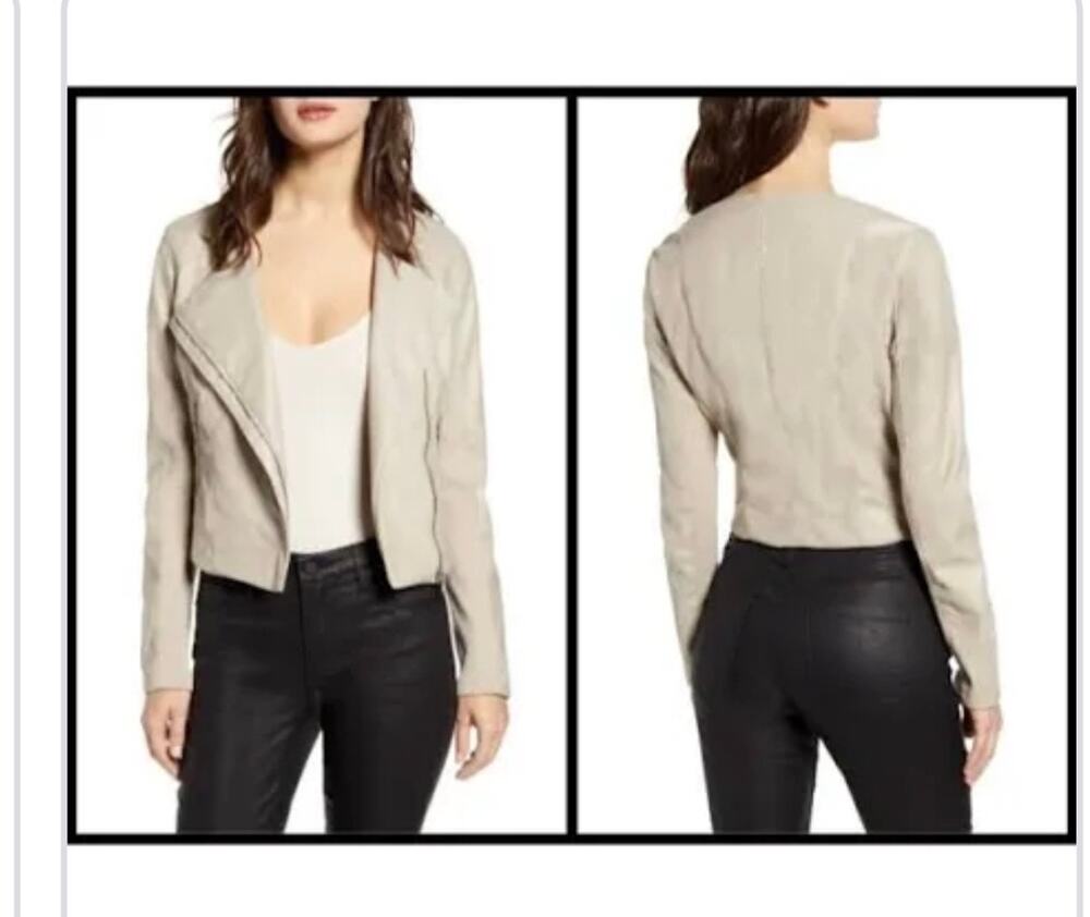 Blank NYC draped-front faux suede and leather mix jacket in a tan
Size small
